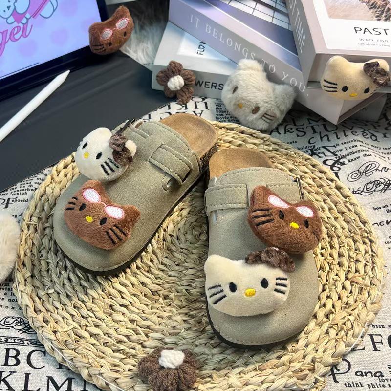 New KT Birkenstock Cartoon Cat Slippers for Girls – Cute, Comfortable, Closed-Toe Outdoor Shoes