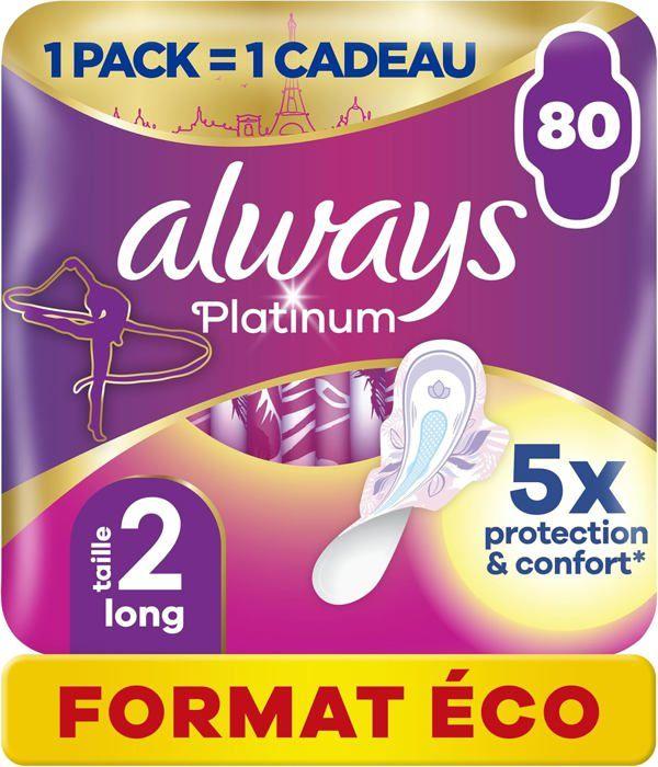 Serviettes Hygiéniques - ALWAYS - Platinum - Taille 2 - 80 Serviettes - Flux Modérés Jour