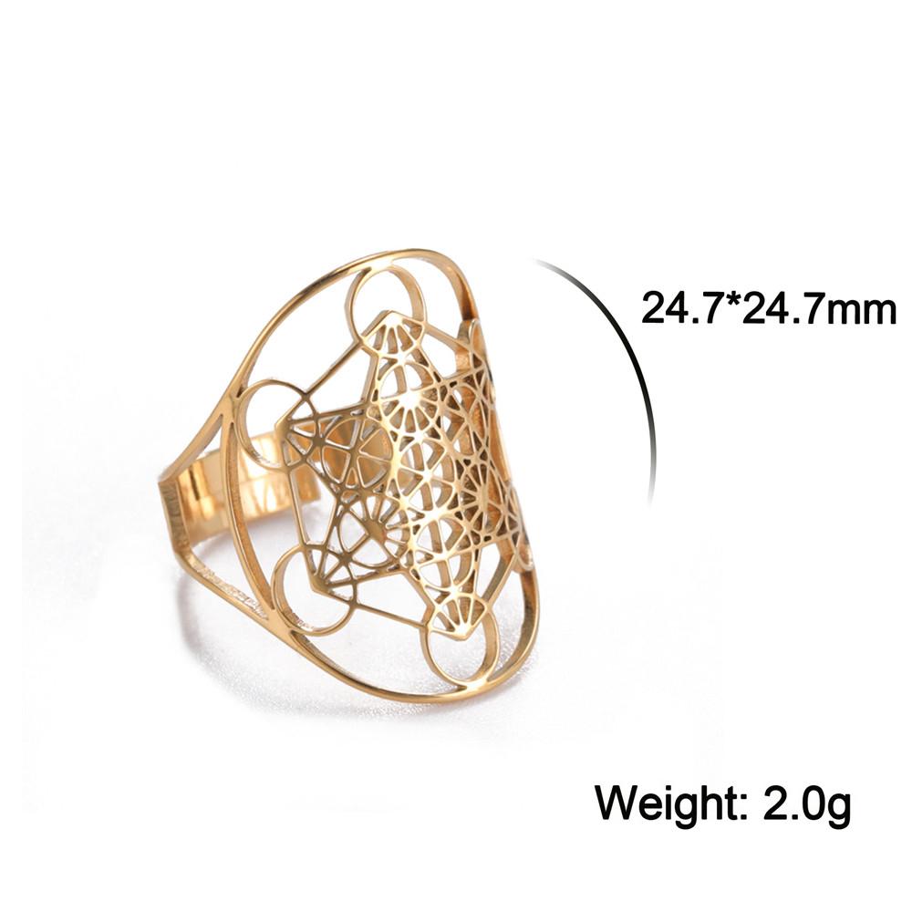 Unift Sacred Geometry Flower of Life Ring Adjustable Stainless Steel Ring Men Women Accessories Vintage Filigree Viking Jewelry