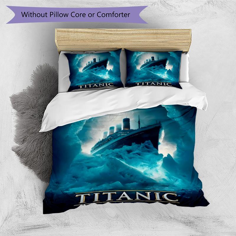 3pcs Duvet Cover Set (1*Duvet Cover + 2*Pillowcase, Without Core), RMS Titanic Print Bedding Set, Bedroom Decor, All‑Season, Gift
