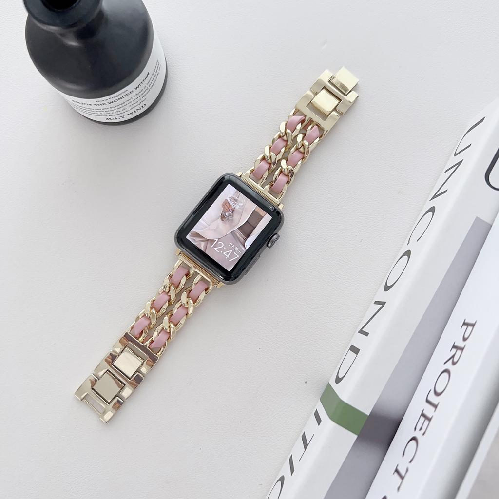Metall-Lederarmband für Apple Watch 49 mm 45 mm 41 mm 44 mm 40 mm 42 mm 36 mm Damen-Uhrenarmband für iWatch Serie 10 9 8 7 6 5 4 SE