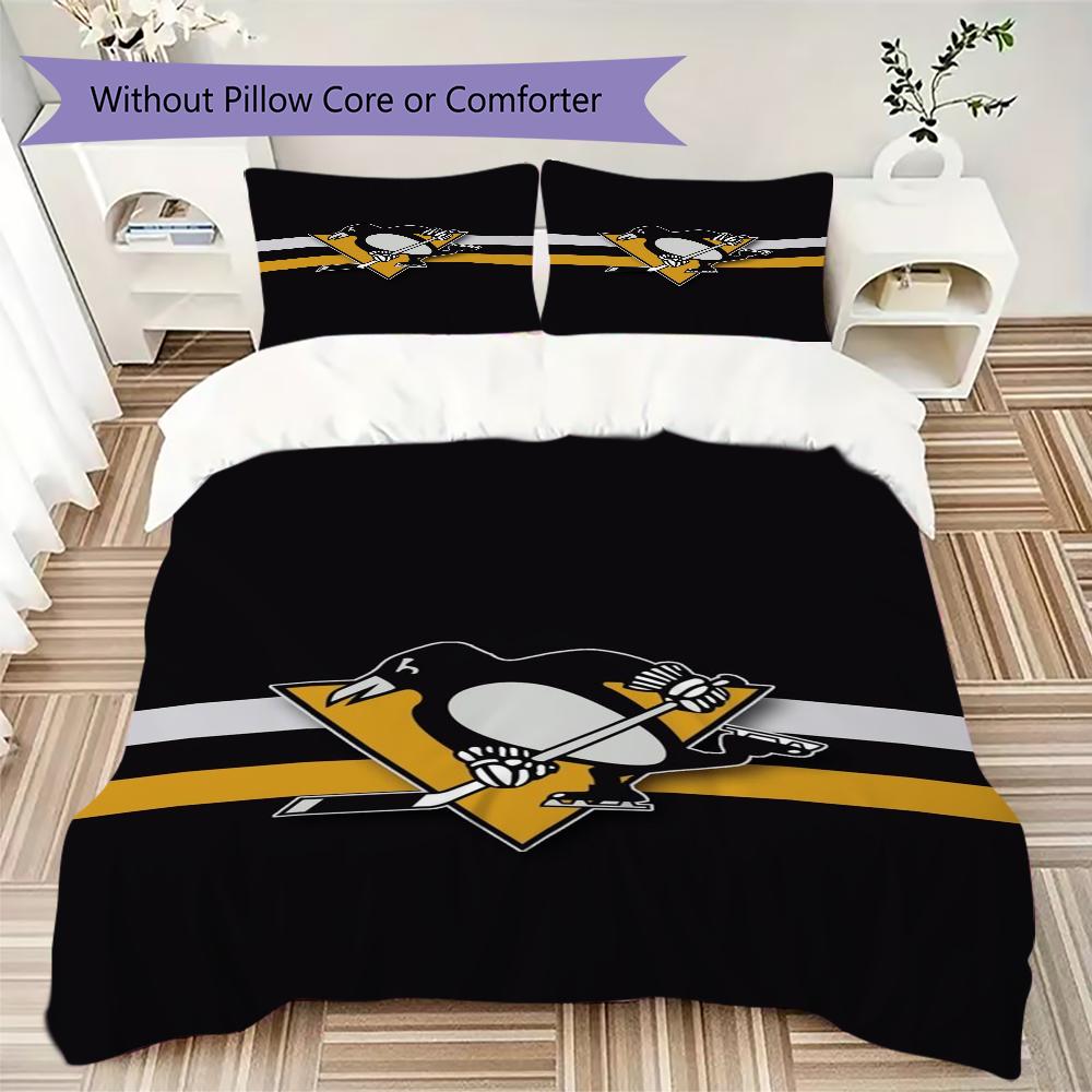 Pittsburgh Penguins Pattern Bedding,Quilt Set Quilt Cover Pillowcase Home Birthday Gift(1 * duvet cover + 2 * pillowcase, without core)_lx