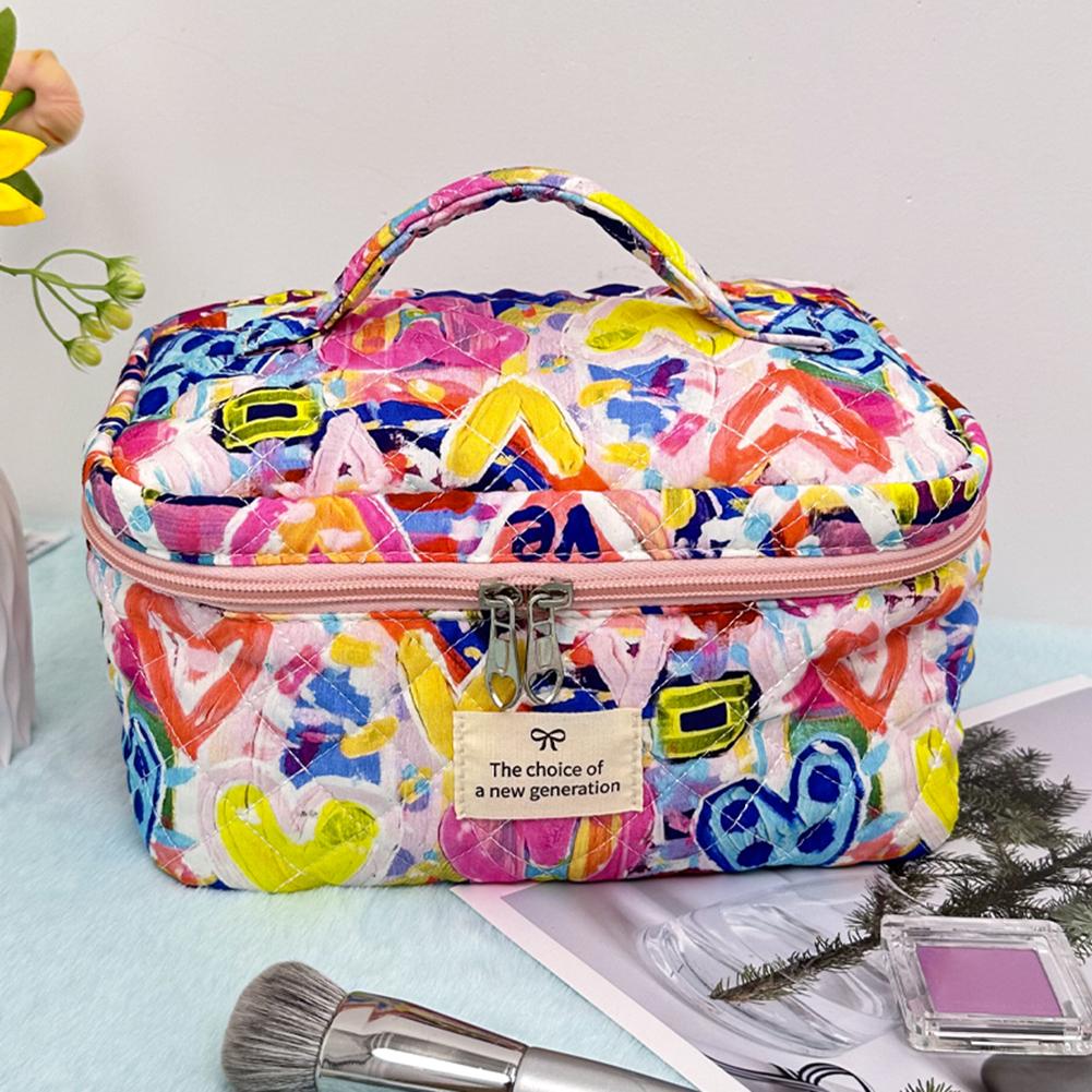 Quilted Cosmetic Bag Heart Print Makeup Bag for Women Toiletry Bag Cute Cosmetic Pouch for Travel Shopping красный