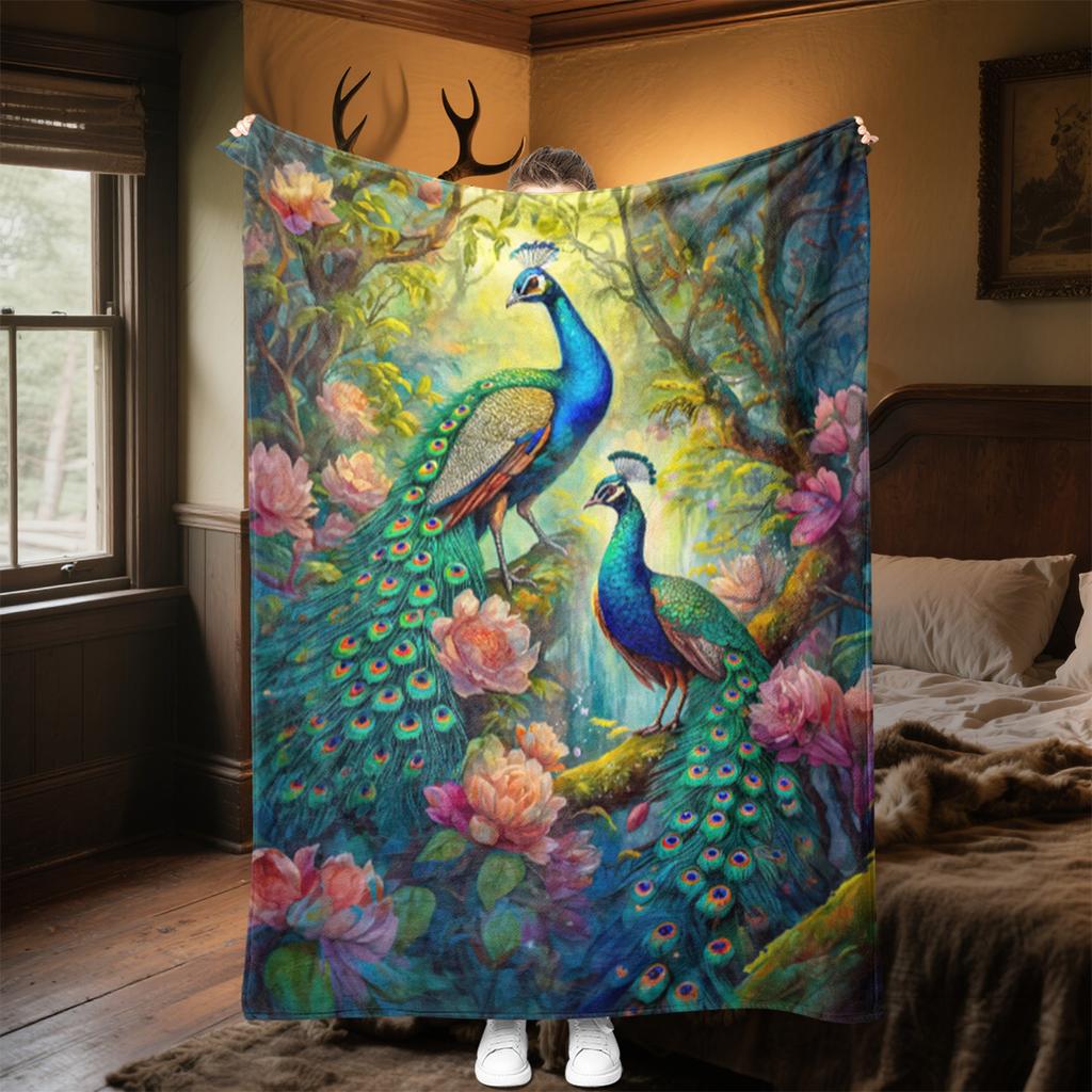 Peacock Night Sky Blanket Soft Comfortable All Seasons Suitable Sofa Office Nap Travel Festive Gift