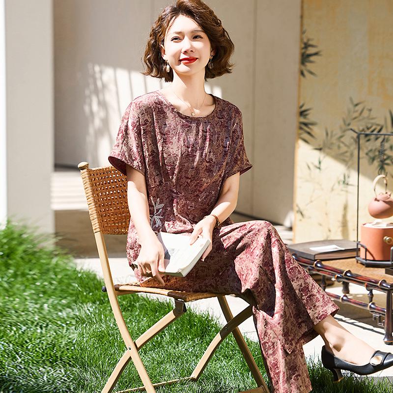 

Женский повседневный летний модный комплект из двух предметов - Топ с коротким рукавом для мам среднего и пожилого возраста XL