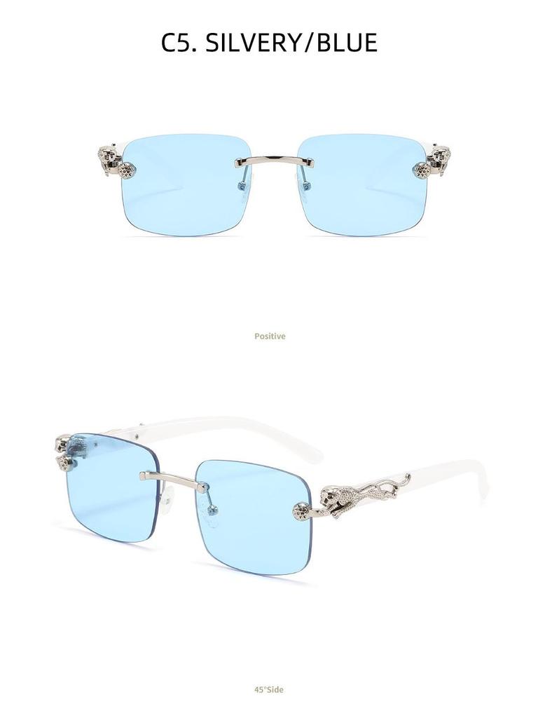 2025 Frameless Cut-Edge Men's Sunglasses with Leopard Temple - European & American High-End Trend