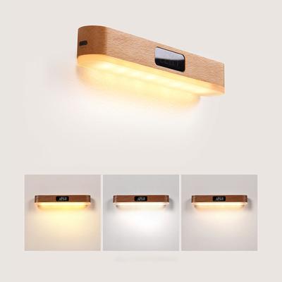 Minimalist Style Wooden Clock Lamp Remote Control Clock Lamp Solid Wood Night Light Bedside Lamp Magnetic Wall Lamp Living Room