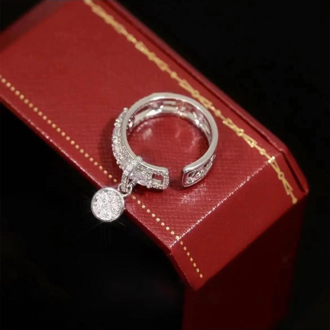 The same micro-inlaid zircon tassel lock ring light luxury versatile personality temperament open ring ring woman Adjustable opening