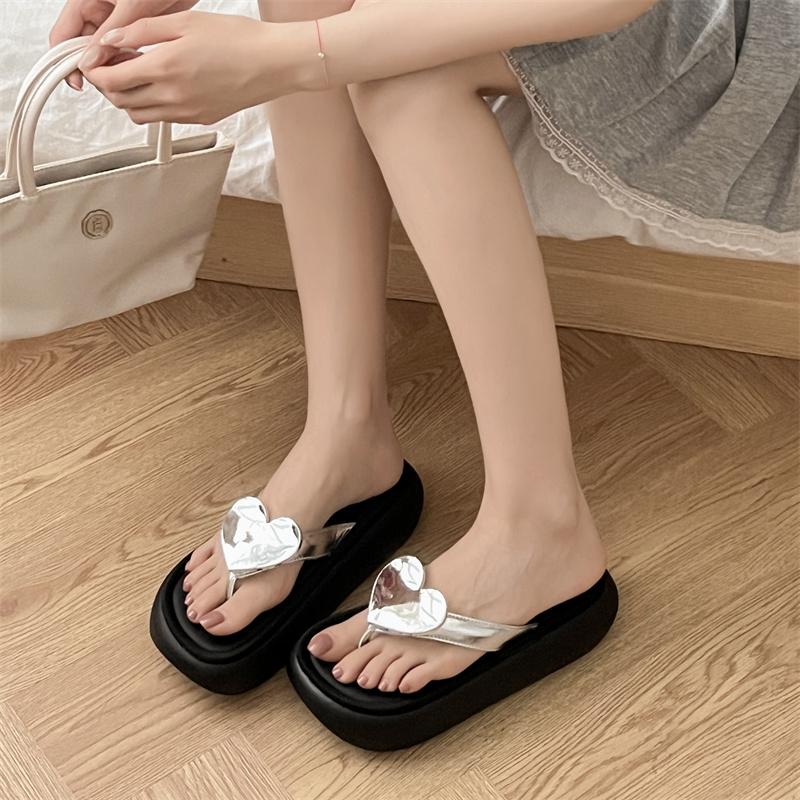 Móda Móda Pantofle s otevřenou špičkou s kovovým srdcem Pantofle z PVC s měkkou podrážkou pro ženy Plážová obuv Protiskluzové plážové pantofle Sandály na dovolenou