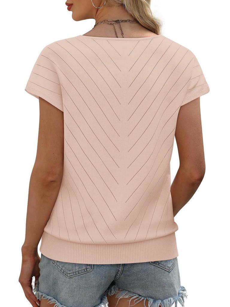 2026 Summer Hot Trend Beach Vacation Cap Sleeve V-Neck Hollowed-Out Casual Knit Sweater for Women