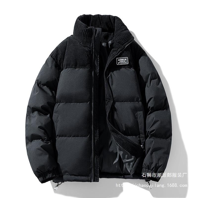 Winter new stand-up collar corduroy splicing cotton-padded clothes men's couple thickened windproof cotton clothes 