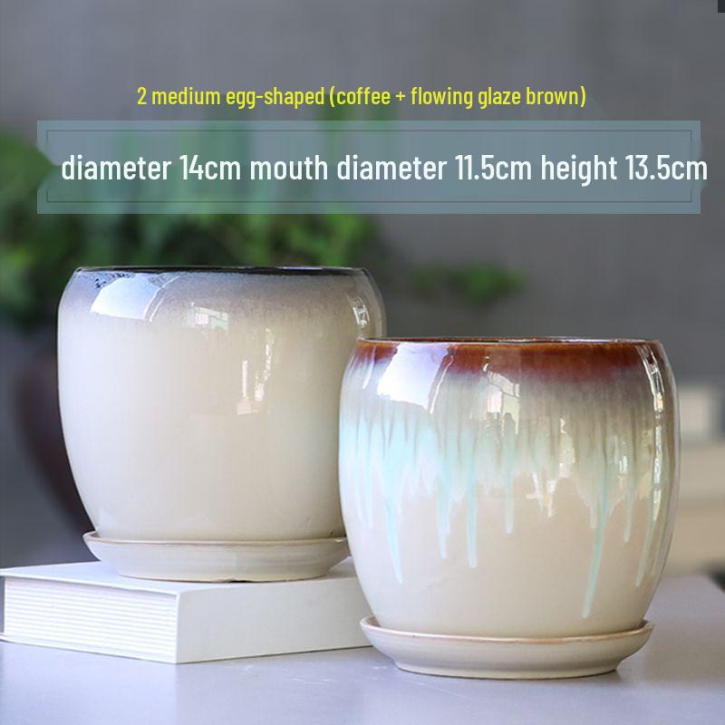 Breathable Ceramic Flower Pot with Tray for Gardenia and Succulents, Chinese Style, Large and Durable for Balcony Use.