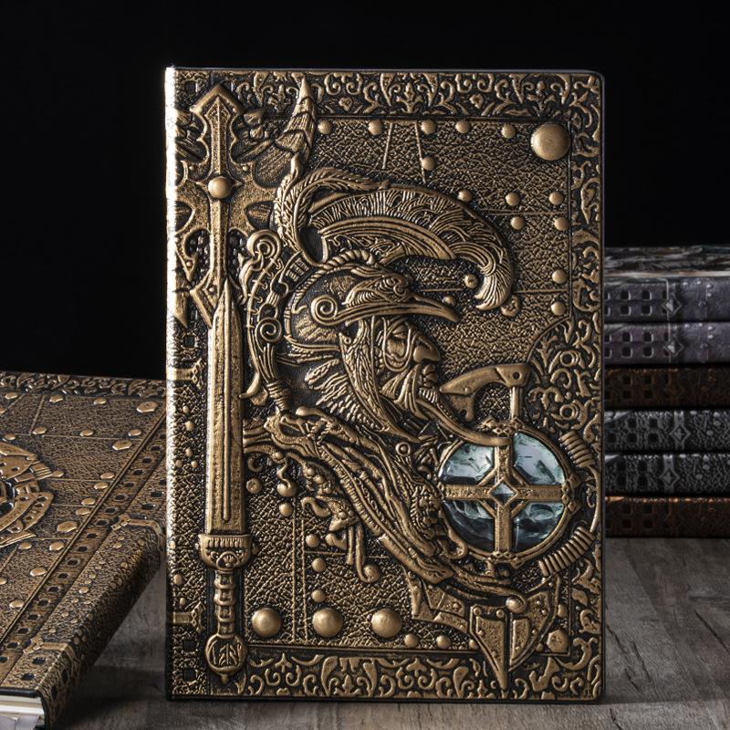 1Pcs Creative Retro 3D Warriors Relief A5 Notebook Journal Embossed Writing Notebook Handmade Leather Cover Diary Gift