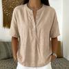 Women's Linen Blend Henley Neck Short Sleeve Casual Shirt