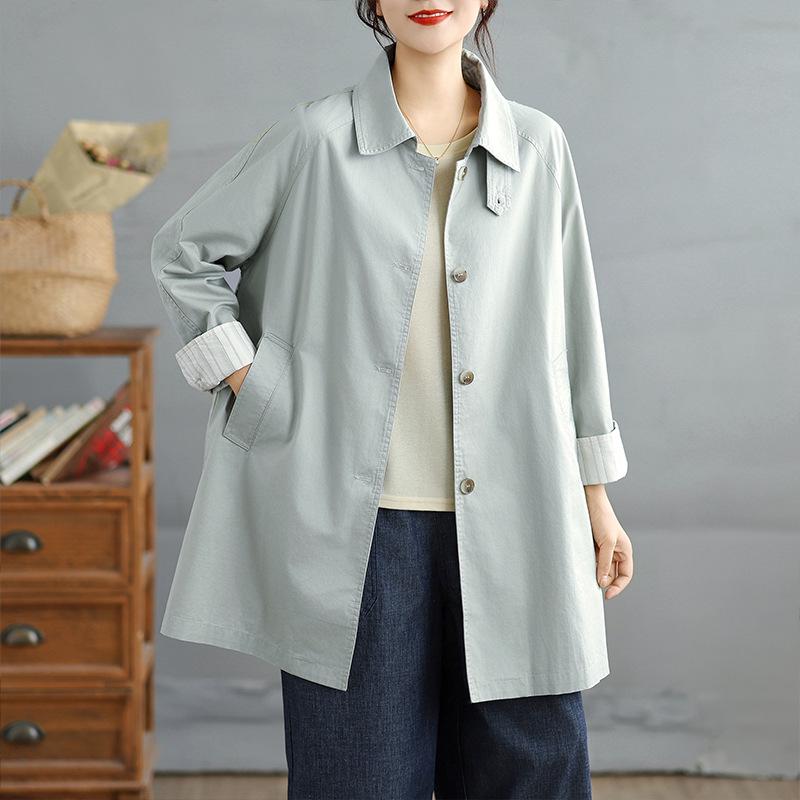

Women s Mid-Length Single-Breasted Trench Coat - Versatile for Early Autumn Large світло-зелений колір