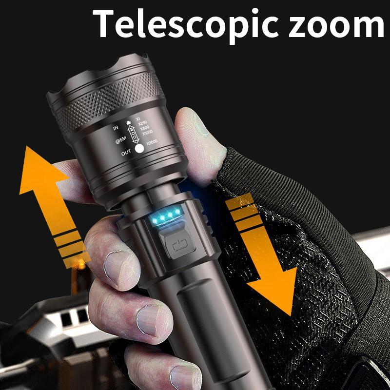 Telescopic Zoom Flashlight USB Rechargeable Zoomable Lamp Outdoor Lighting For Fishing, Riding, Camping, Hunting