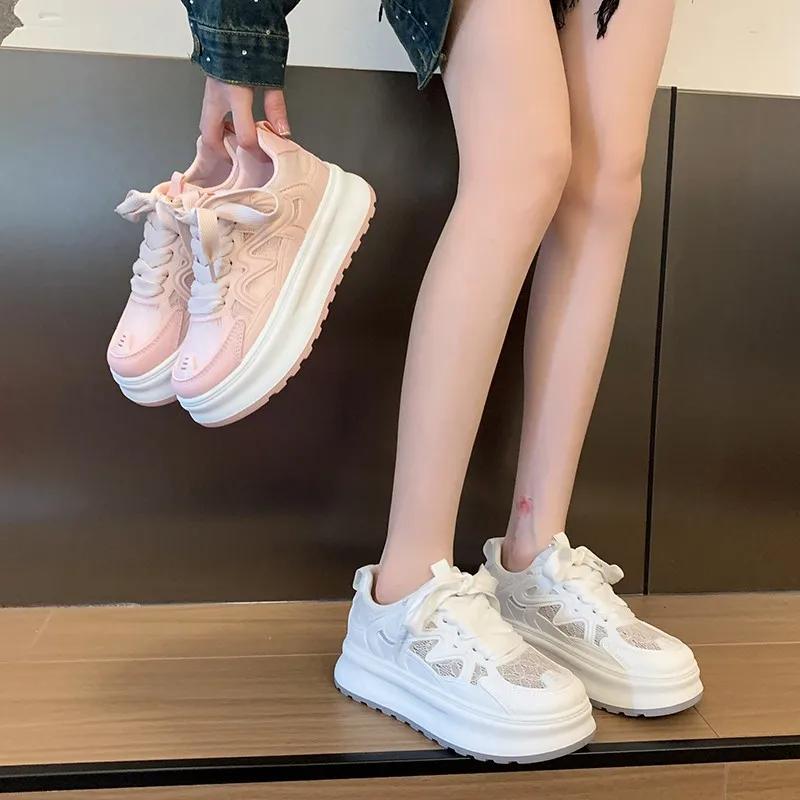 Mesh Soft Soled Lightweight Small White Shoes for Women New Thick Soled Height Increasing Casual Sports Shoes Women Sneakers