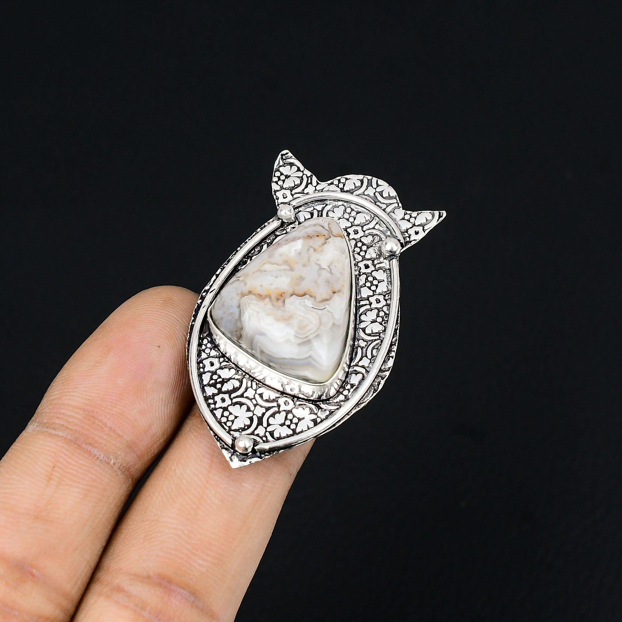 Sterling Silver Natural Crazy Lace Agate Solitaire Wife New Ring Jewelry US 7.5 7.5