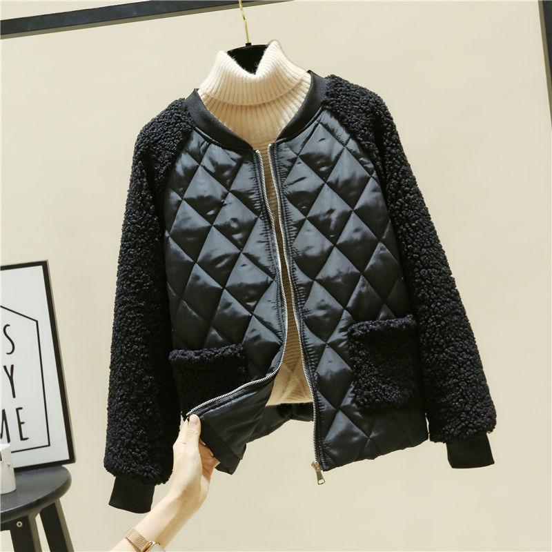 Women's Jackets Autumn Winter Lambswool Splice Parka Female Short Casual Cotton-padded Loose Warm Outwear Jacke Women