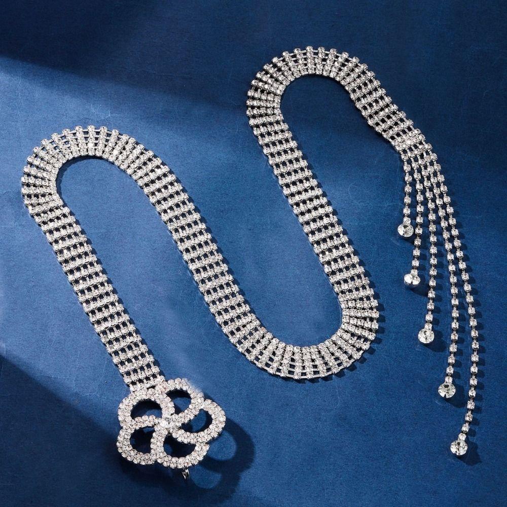 Sparkle Rhinestone Chain Belt Silver Color Full Crystal  Corset Belt  For Teenage Girls