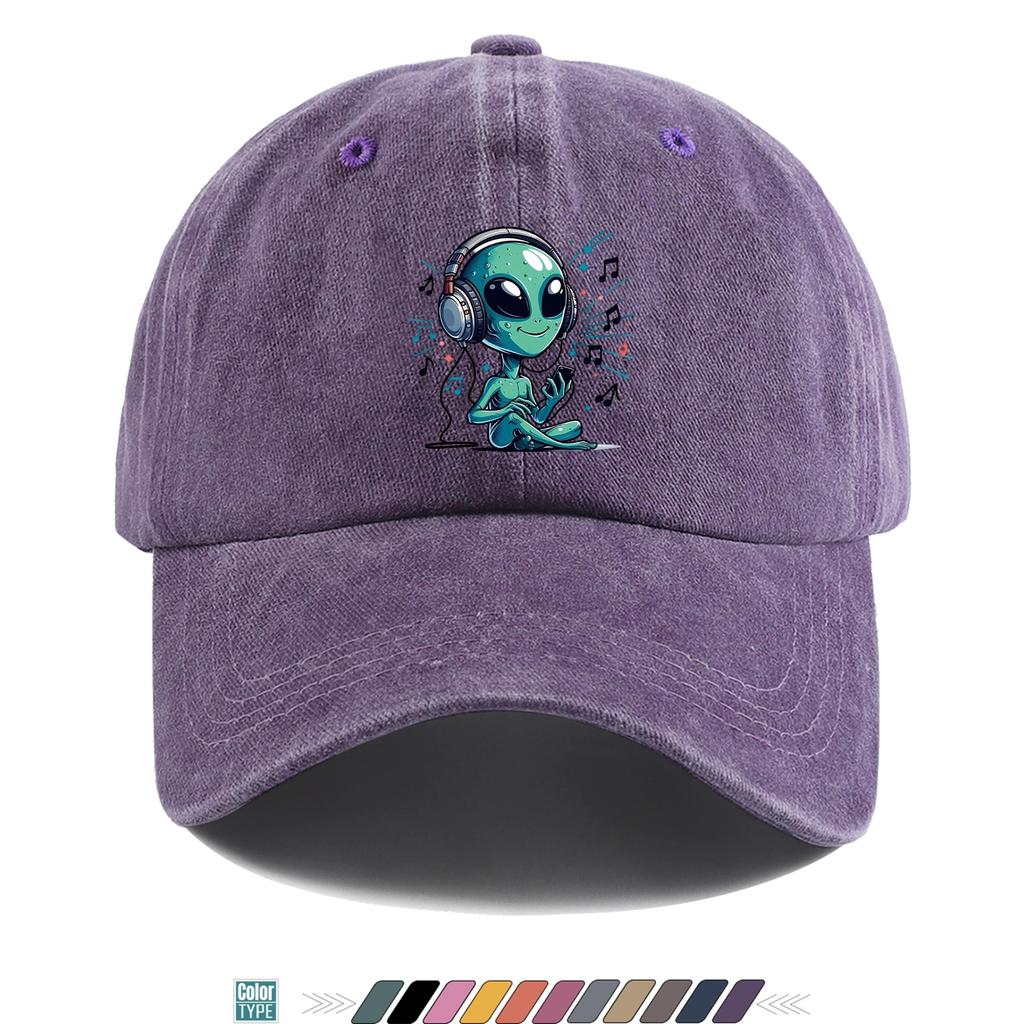 Pc Alien Loving Music Printed Baseball Cap Trucker Hat Comfortable and Breathable Stylish and Beautiful Cartoon Game Black