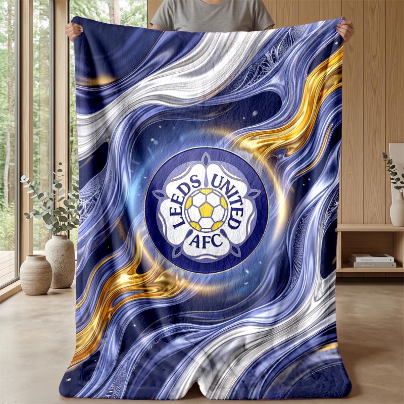 Leeds United Football Print Flannel Blanket, Soft Warm Lightweight Throw Blanket for Sofa Bed Camping