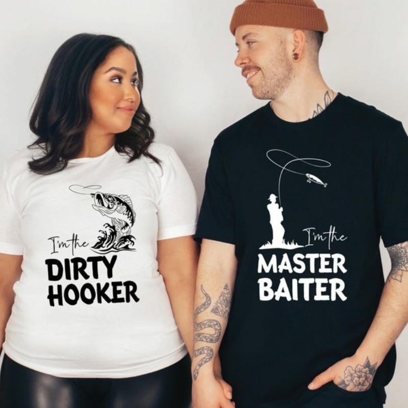 Couples Matching Cotton T-Shirts I'm Dirty Hooker Master Baiter Funny Couples Gift Shirt, Humorous Wifey and Hubby Streetwear