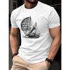 Men's T-Shirt, Short Sleeve Slim Fit Round Neck Top, Fashion Versatile Casual Wear, Creative Sailboat Pattern Print, Simple Elegant Personality Design