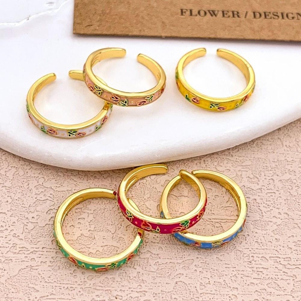 Colorful Vintage Geometric Ring Unique Adjustable Tulip Ring Fashion Enamel Open Ring Women