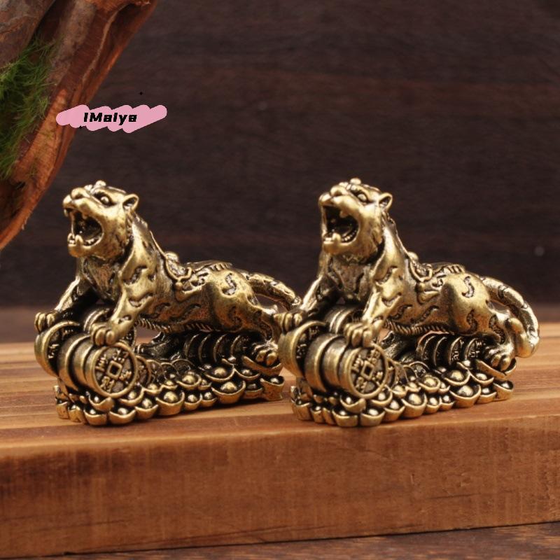 M-Brass Tiger Figurine Collectible Ideal For Home Office Decor Versatile Placement Vintage Lucky Ornament Zodiac Tiger Statue