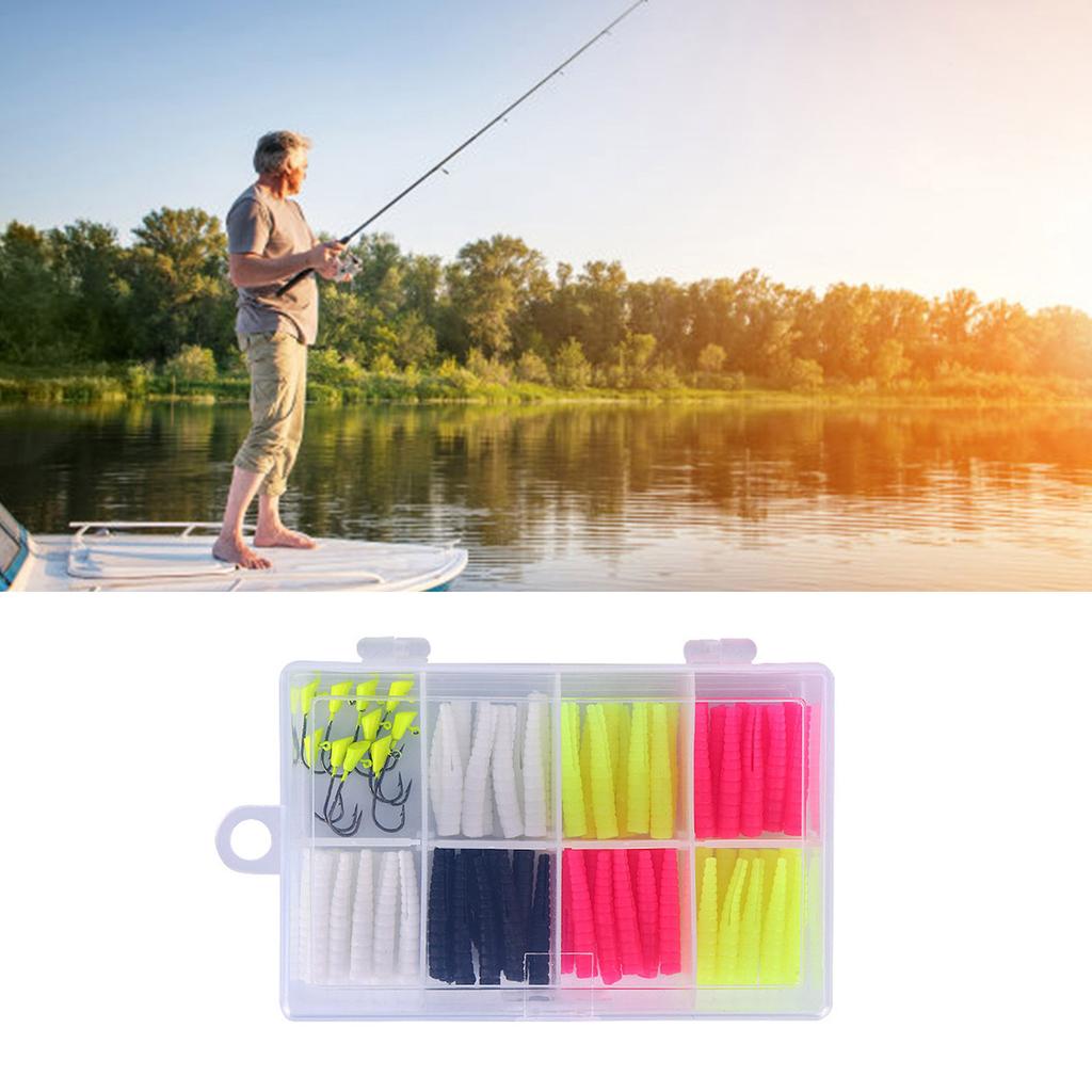 Fishing Tackle Soft Fishing Lures Set for Freshwater Saltwater Artificial Baits with Split Tail Grub Worms Jig Head Hook