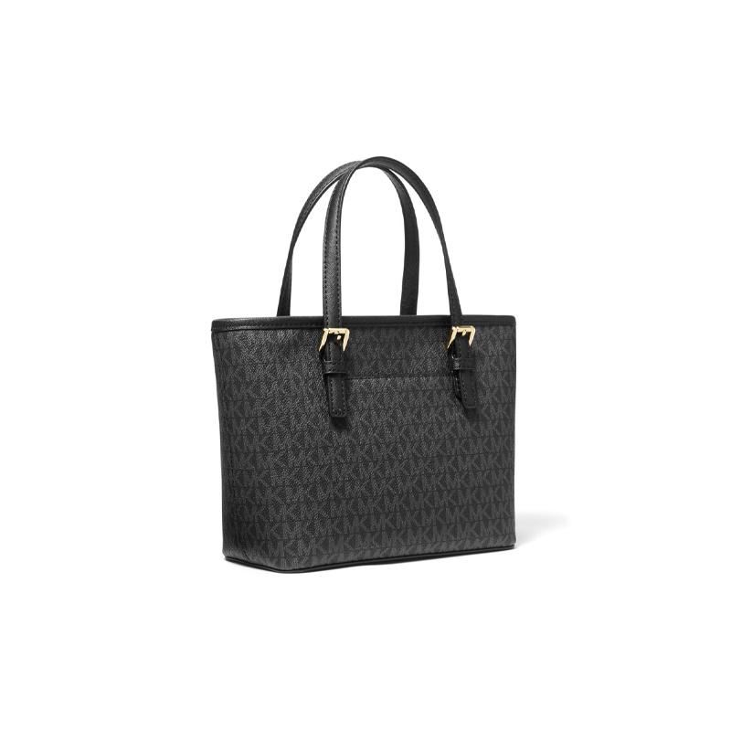 Michael Kors Jet Set Travel Signature Logo Pendant Print Coated Canvas Tote Bag Tote Bag Shopping Bag Shoulder Crossbody Handbag Women's Black