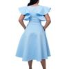 Womens Elegant Ruffle Sleeve Waist Tie A Line Midi Evening Dress