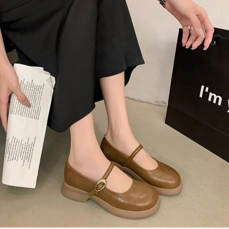 Mary Jane Shoes Women's  New Round Toe Thick Heels Elegant Shallow Footwear Fashion Outdoor Lady Shoes Zapatos De Mujer