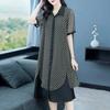 Women's Summer Plus Size Loose Dress, Mid Length Ethnic Style Flip Collar Chiffon Skirt