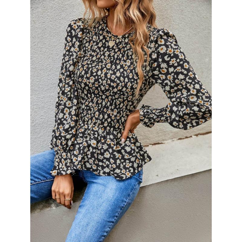 Jarní a podzimní dámská halenka s dlouhým rukávem tunika s potiskem halenka s dlouhým rukávem top