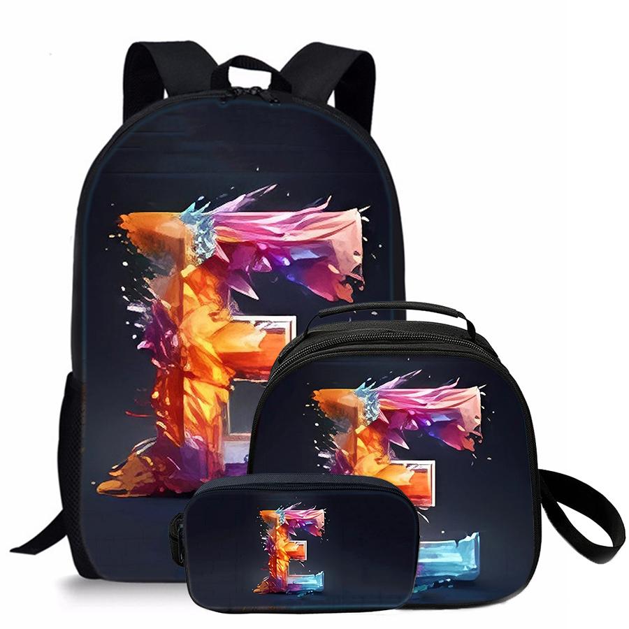 3 Pcs Set Letter Round Lunch Bags ,Pencil Bags ,School Bags For Boy/Girls Best Gifts 2D Flat Cartoon Backpack For Children