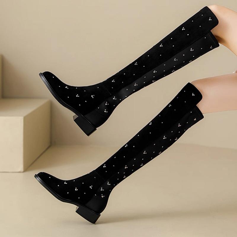 Crystal High Boots for Women Fashion Dress Heeled Shoes Winter Over The Knee Chelsea Botas 2025 New Casual Zapatillas De Mujer