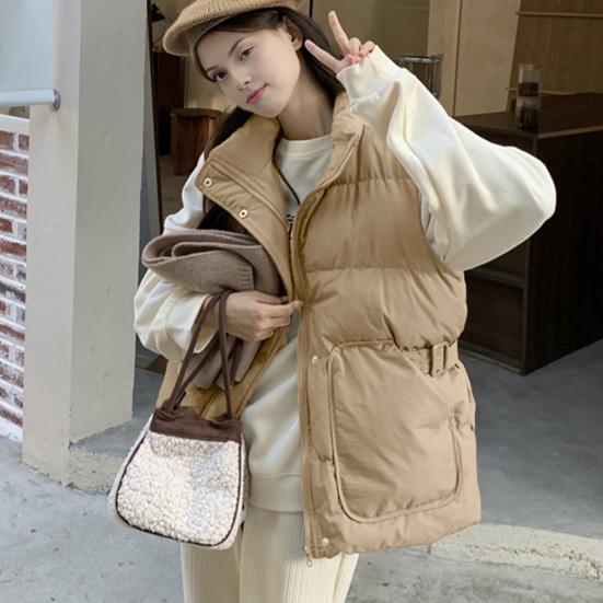 Down Puffer Vest for Women Stand Collar Sleeveless Puffer Jacket Casual Zipper Up Waistcoat Winter Warm Outerwear with Pockets