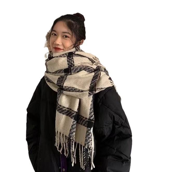 New Winter Tassel Scarf for Female Students Korean Version Versatile Thickened Warm Dual Purpose Shawl Imitation Cashmere Couple Scarf