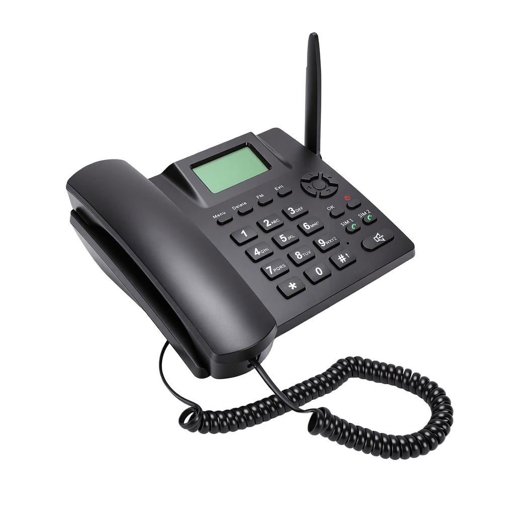 2G GSM Cordless Phone Dual SIM Desktop Landline Phone with 2.4 Inch Display Radio Alarm Clock Function for Home Hotel