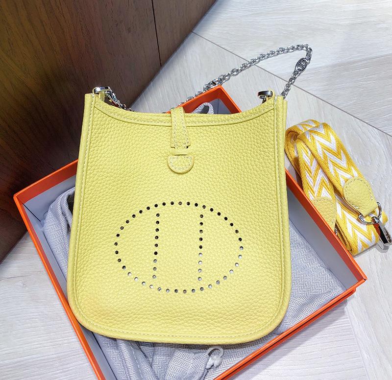 First Layer Cowhide Evelyn Bag Genuine Leather Women's Bag Lychee Patterned Bucket Bag Mini Casual Shoulder Crossbody Bag