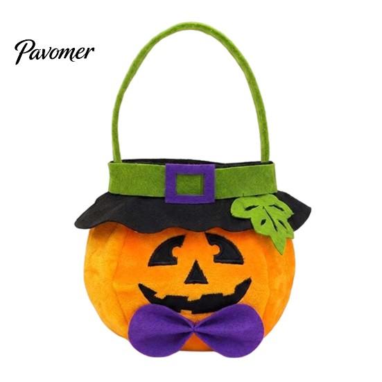 Cute Holiday Gift Bags Halloween Pumpkin Candy Bag, Cartoon Velvet Plush Treat Tote for Toddler Pouch Kids, Reusable Trick or Handbag, Party
