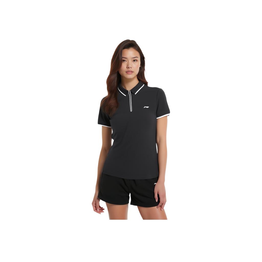 Li Ning Sports Casual Simple Pullover Polo Striped Comfortable Versatile Short Sleeve T-Shirt Women T-Shirts APLV296-1