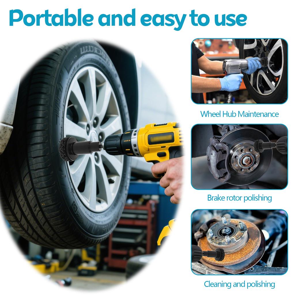 Wheel Hub Cleaning Kit Wheel Stud Cleaner Brake Hub Cleaning Tool with 5 Head Grinding Maintenance Cleaner Kit for Nuts, Car