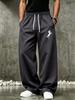Casual Men Drawstring Waist Trousers, Wide Leg Sweatpants with Side Pockets for Leisure Time and Daily Strolls
