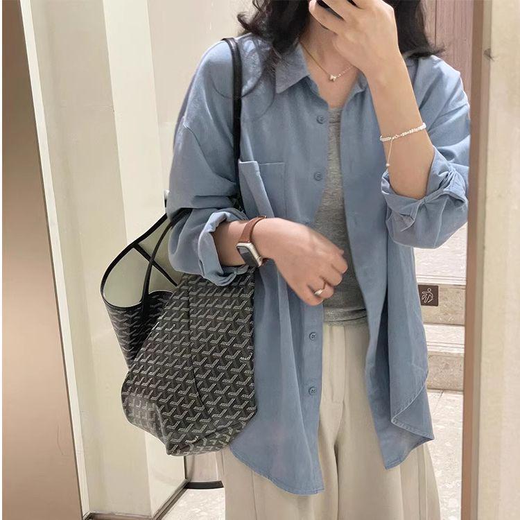 Plus Size Casual Long-Sleeve Plain Shirt for Spring and Autumn