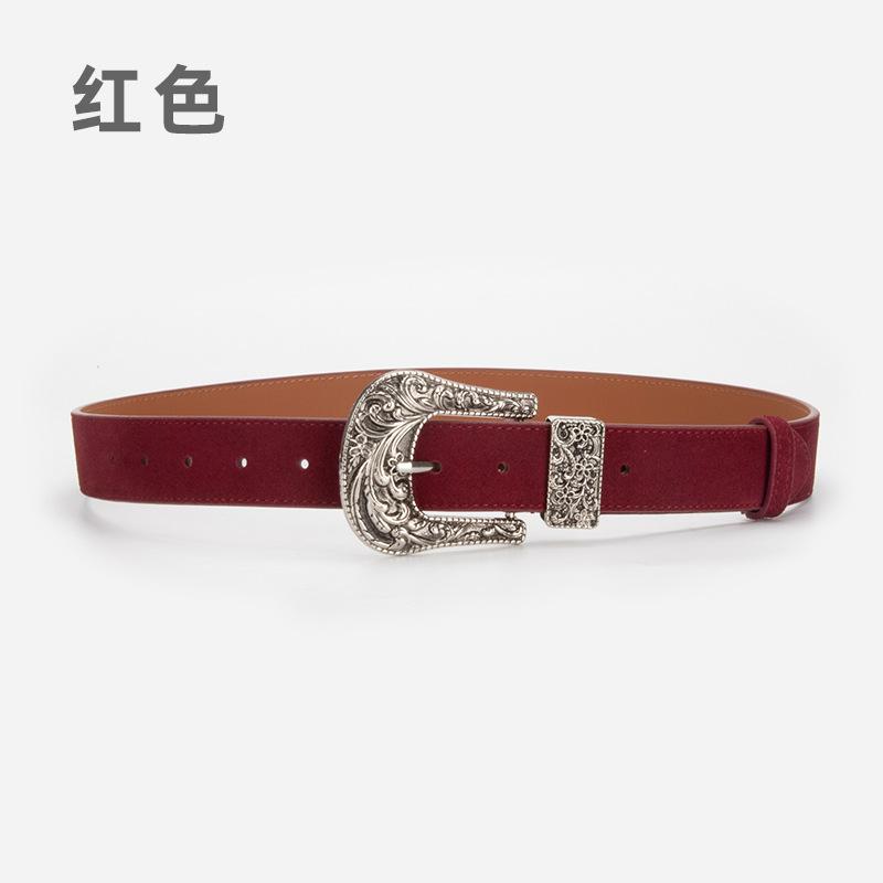 Women'S Leather Belt Personalized Retro Style Carved Needle Buckle Skirt Decorative Belt Women