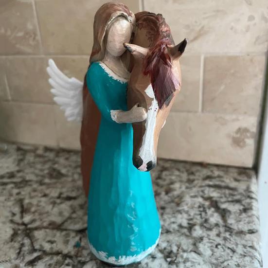 Girl Horse Figurine Resin Angle Pony Statue Sculpture Home Office