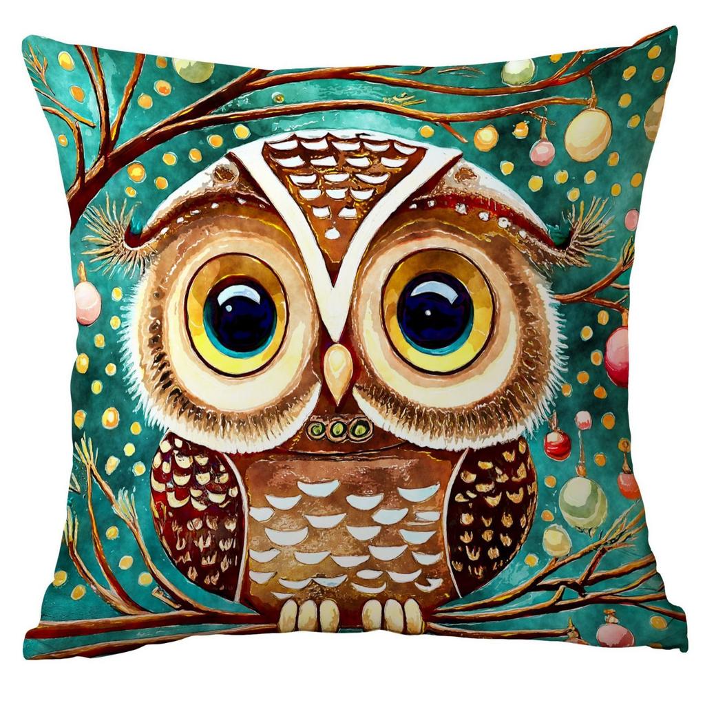 New Christmas Pillowcase Christmas Watercolor Owl Watercolor Cartoon Home Living Room Sofa Cushion